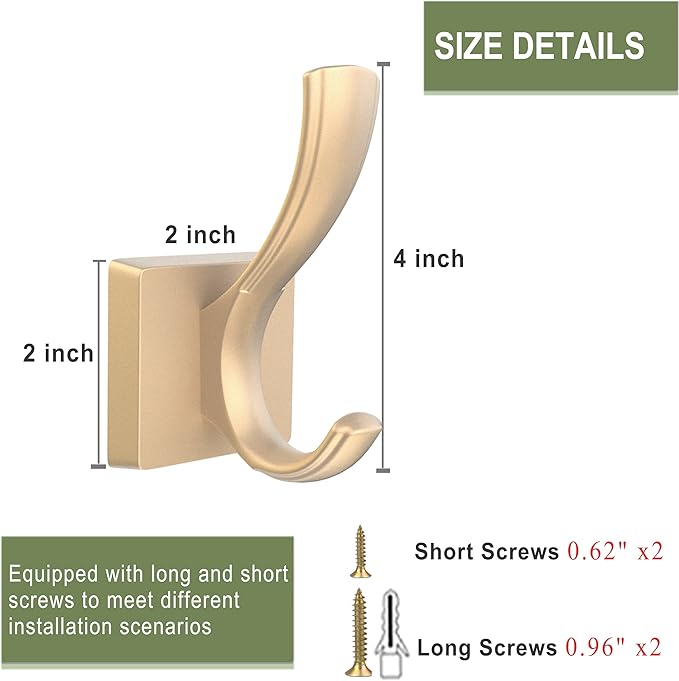 TOFIIGREM Gold Coat Hooks, Towel Robe Hooks Bathroom Entryway Mudroom Pool Hooks - Image 3