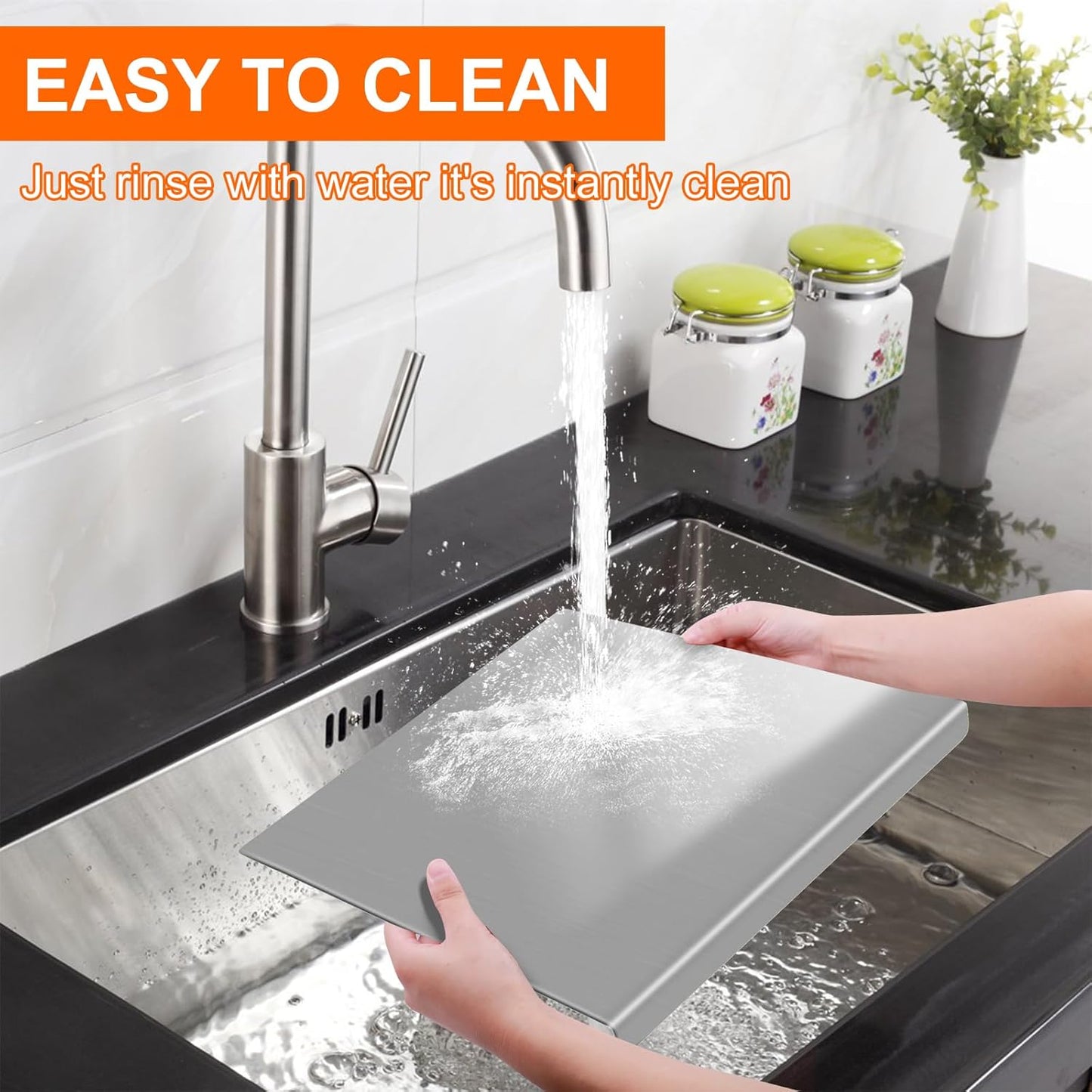 304 Stainless Steel Cutting Board with 2 Pack Non-Slip Mats, Yoposeo Heavy Duty Baking Cutting Chopping Boards for Kitchen, Meat, Fruits, Vegetables, Bread and Baking (11.8" X 11.8"/ 30 X 30cm)