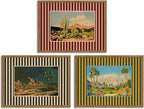 Framed Vintage Western Nature Landscape Wall Art Set of 3, Striped Postcards by Unknown