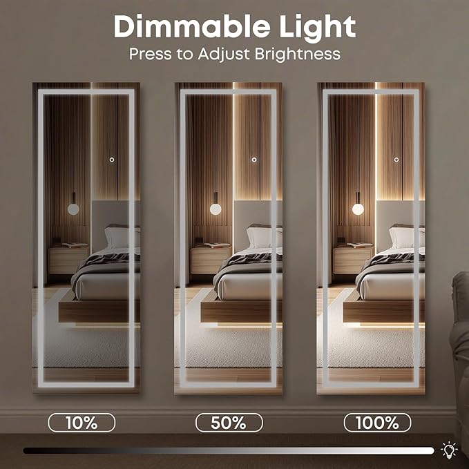 Kosmonia 65x24 Full Length Mirror, Dimmable 3 Color LED Light w/Light Memory - Image 5