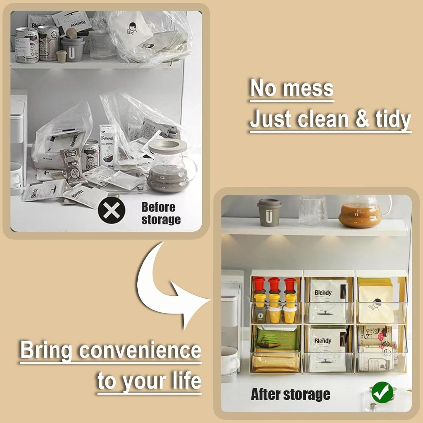 Acrylic Tea Bag & K Cup Organizer with 2 Transparent Drawers - Compact Multi-Use Storage for Coffee Pods, Sugar Packs - Kitchen & Office Counter Organizer - White