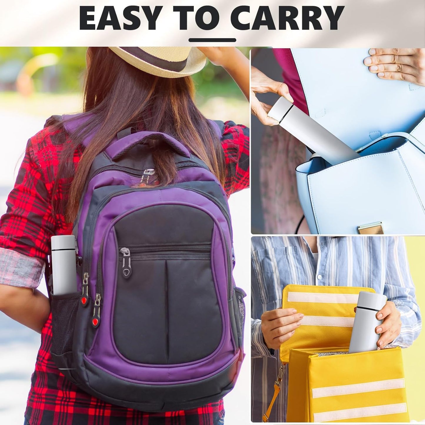 Vesici Slim Water Bottle 8.8 oz Small Stainless Steel Purse Compact Insulated Water Bottles Camping Travel Backpack Pocket Flask for Car Cold Coffee Tea(White,4 Pack)