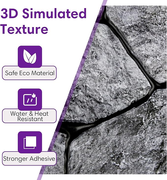 3D Faux Stone Wall Panels Peel and Stick, Stone-Look Textured Wall Sticker - Image 3