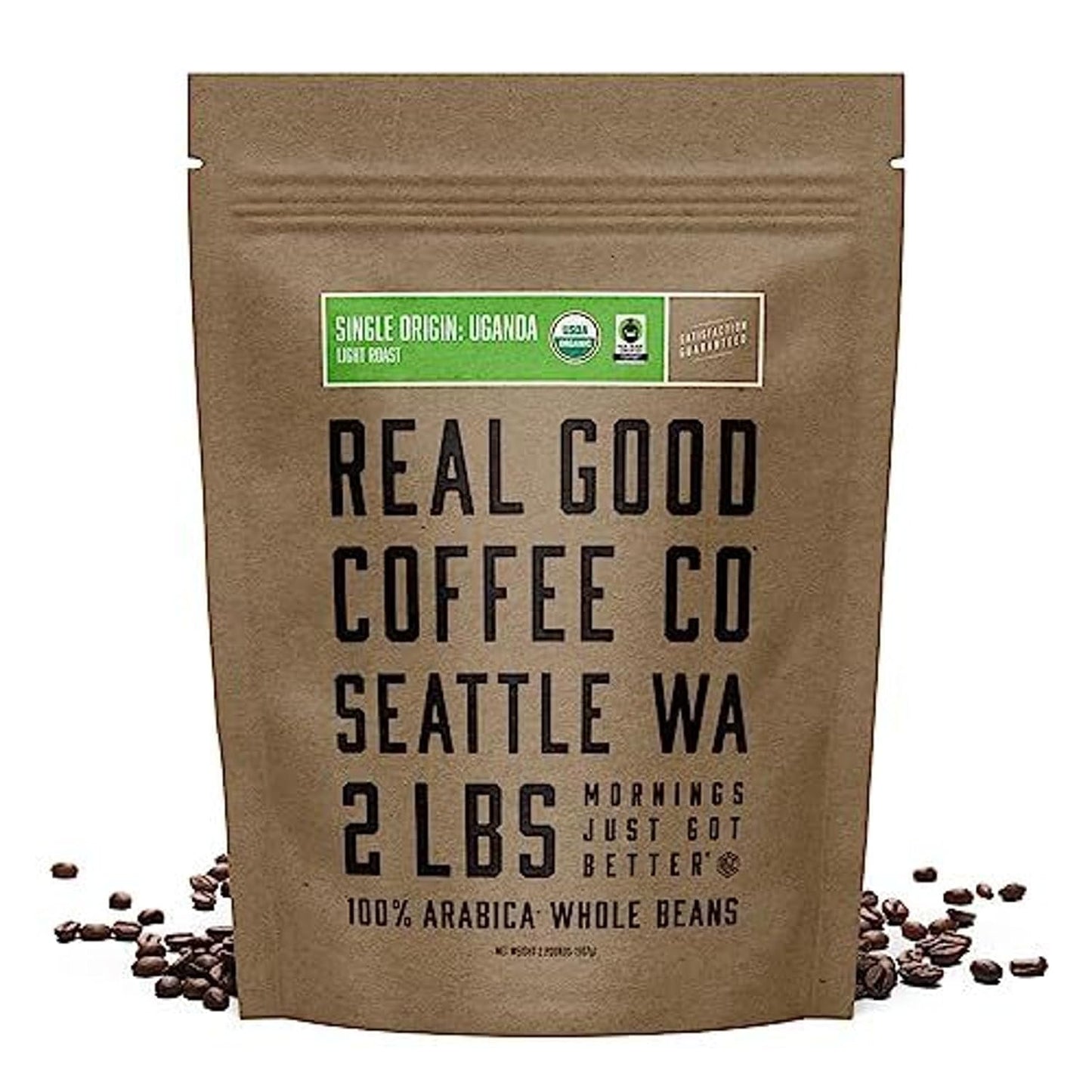 Real Good Coffee Company Uganda Light Roast Coffee Beans - 2 Lb Single-Origin Arabica - Grind at Home, Brew Your Way - Uganda Coffee Whole Bean