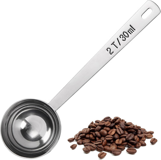 U-Taste Coffee Scoop 2 Tablespoon: 18/8 Stainless Steel Measuring Scooper for Ground Coffee, Bean, Powder, Espresso, 4.3in Long Handle Metal Measure Spoon for Canister, Jar (2Tbsp/30ml)
