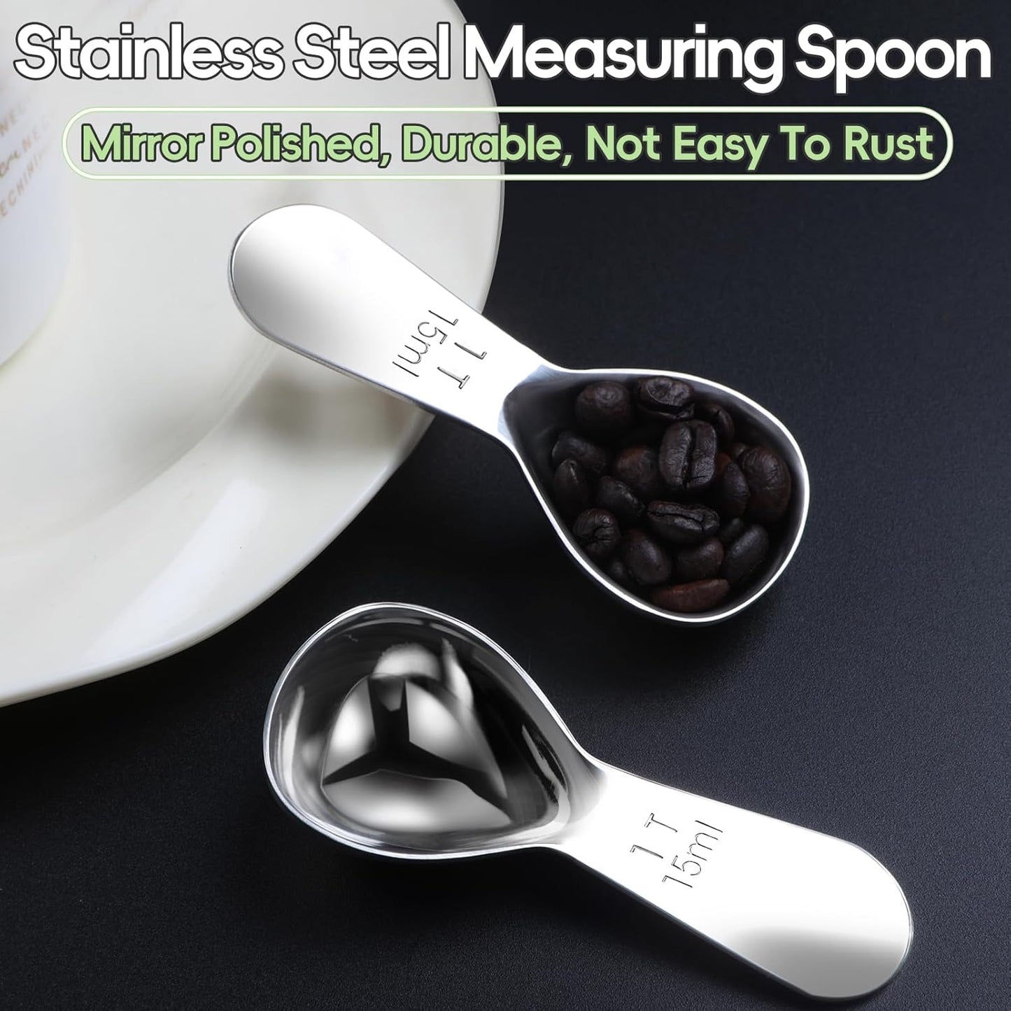 Coffee Scoop 2 tablespoon Measuring Spoons(30ml 2pcs), Ergonomics Design Coffee Scooper 2 tbsp Metal Stainless Steel Manufacture，coffee scoop for ground coffee Protein Powder Sugar Cereal,Etc.