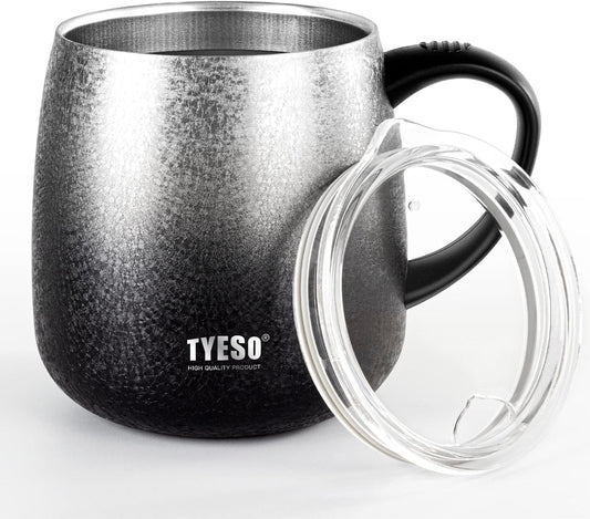 TYESO Office Coffee Mug,Vacuum Insulated Mug Double Wall Stainless Steel Tumbler Cup (Black, 12 oz)