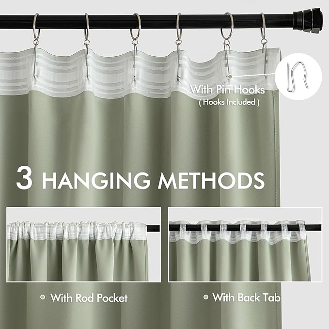 MIULEE Sage Green Back Tab Blackout Curtains 84 Inch Length 2 Panels Set - Image 3