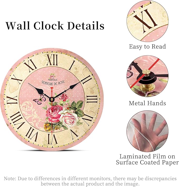VIKMARI Home 14 Inch Battery Operated Silent Non-Ticking Vintage Wall Clock - Image 5
