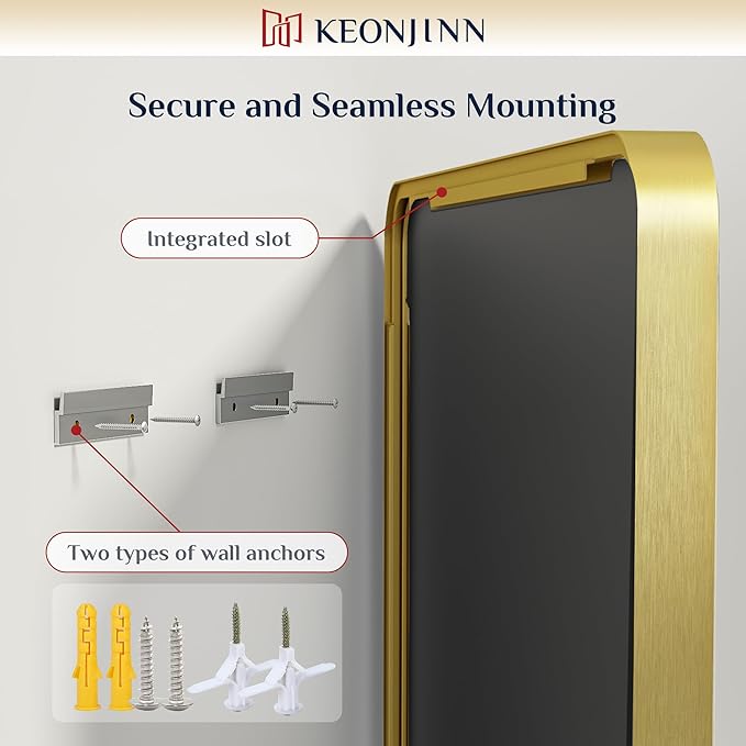 Keonjinn Gold Bathroom Mirror for Over Sink, Large Rounded Rectangle Gold - Image 6