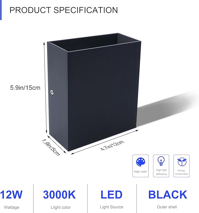 KICAAO LED Wall Sconces Set of Two, 12W Modern Wall Lamp, Hardwired Aluminum - Image 3