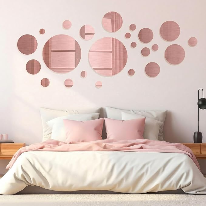 Shappy 32 Pcs Acrylic Mirror Wall Stickers Removable Round Wall Decal Circle - Image 5