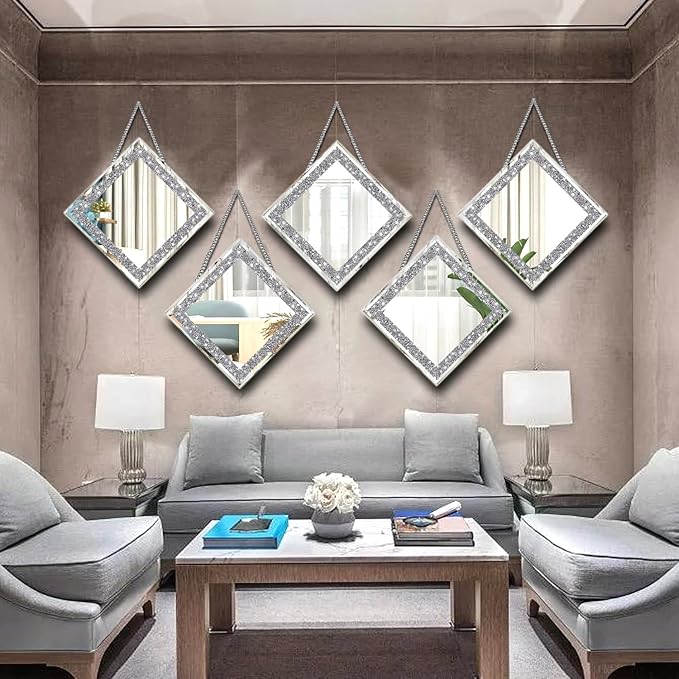 2 Piece Wall Mirrors, Crush Diamond Mirrors Decor - Image 6