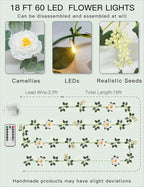 suddus Flower Garland with White Camellia Fairy Lights Indoor, 60 LED Vines - Image 6