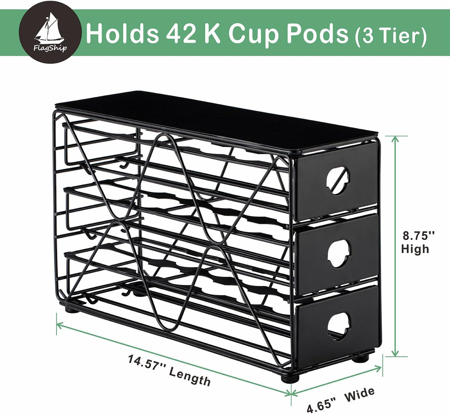 Flagship K Cup Holder 3 Tier Coffee Pod Holder for K Cup Organizer Save Space Countertop Kitchen (42 Pods Capacity)