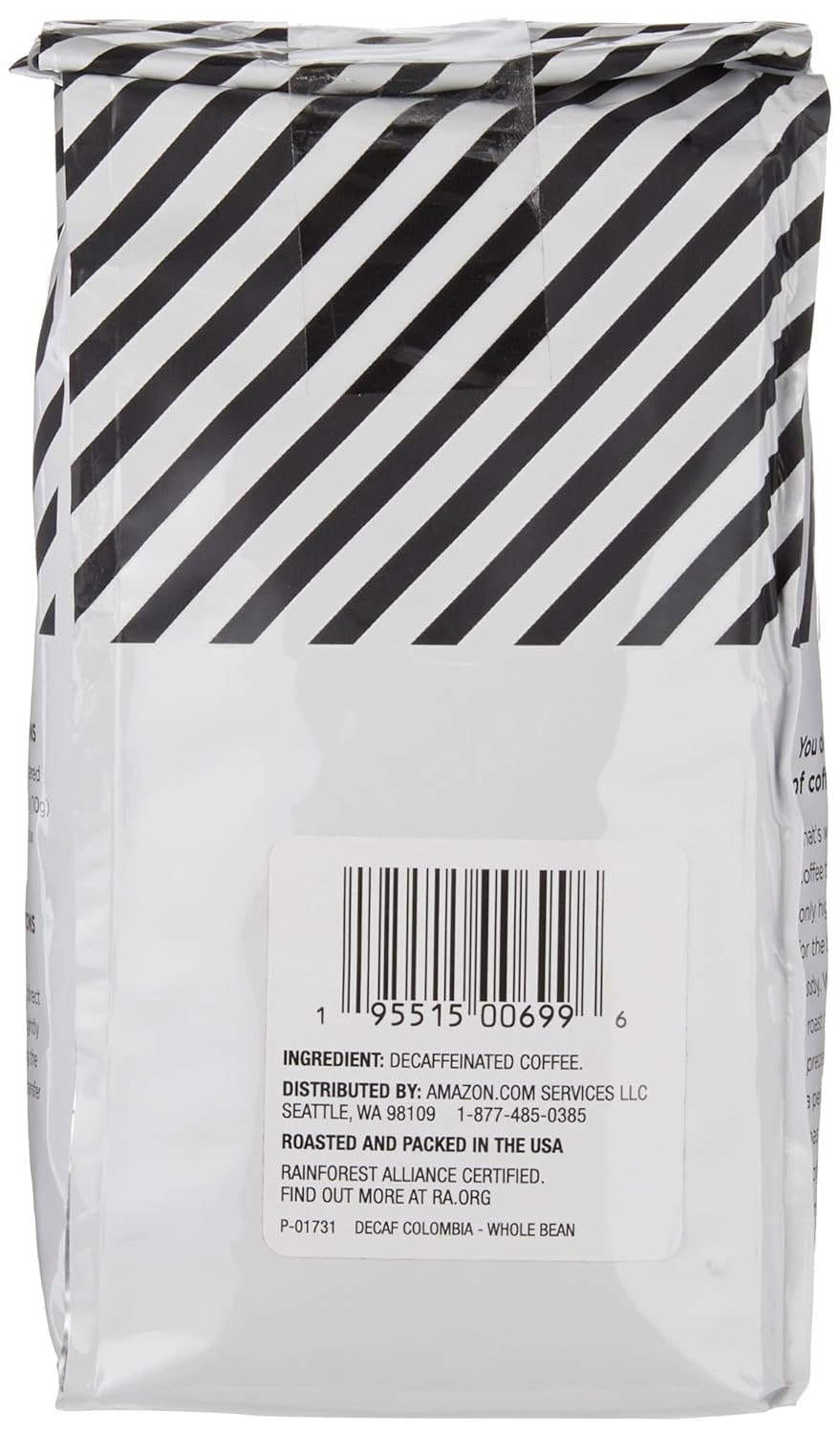 Amazon Fresh Decaf Colombia Whole Bean Coffee, Medium Roast, 12 Ounce