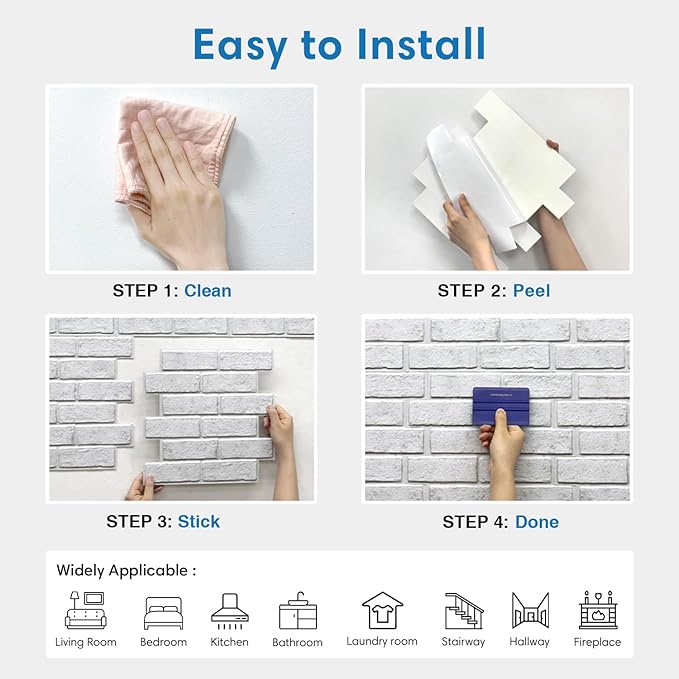COMSTICKC 3D Faux White Brick Wall Panels Peel and Stick Wall Stickers - Image 8