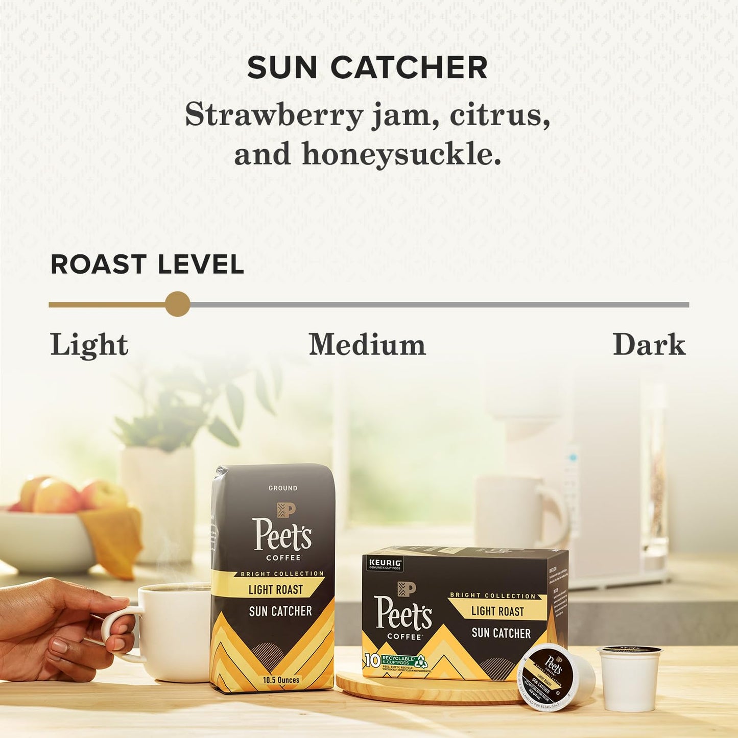 Peet's Coffee, Light Roast K-Cup Coffee Pods for Keurig Coffee Machines - Sun Catcher, 10 Count (1 Box of 10 K Cups)