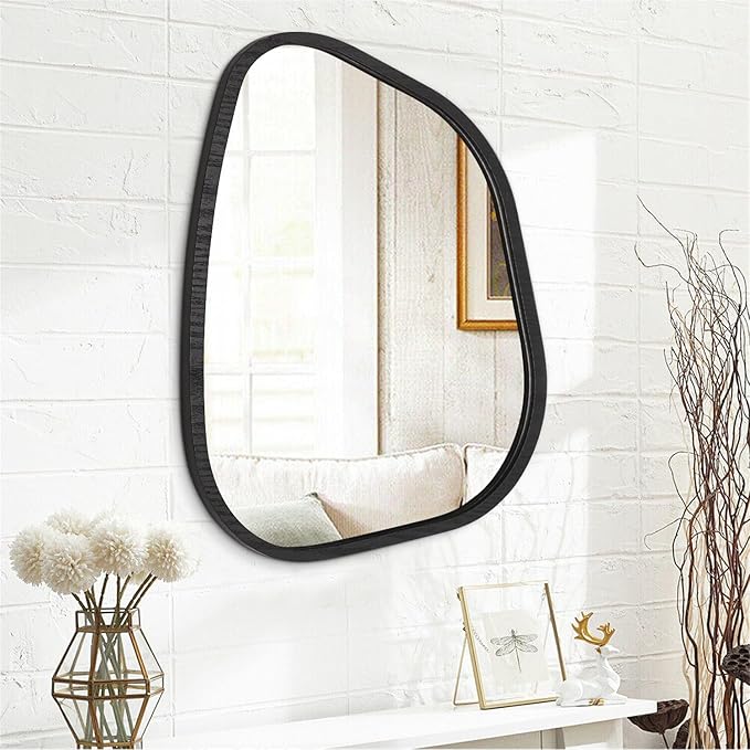 Irregular Bathroom Mirror Modern Oval Wall Mirror Asymmetrical Wooden Framed - Image 2