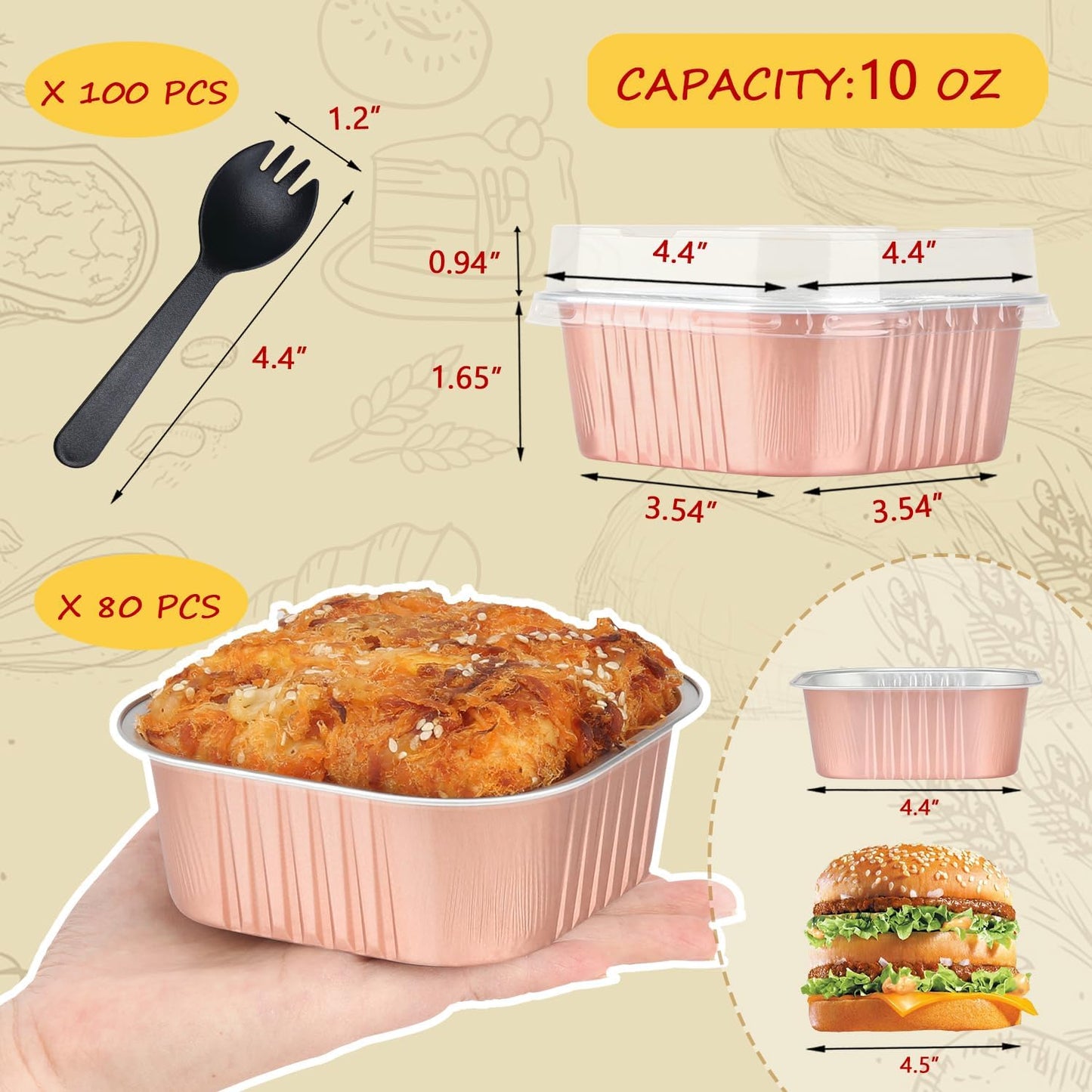 LNYZQUS 10oz/80pack Mini Cake Tins with Lids, 4”x4” Mini Foil Pans Disposable Brownie Baking Cups, Small Aluminum Bread Muffin Pan Jumbo Cupcake Containers Holders-Champagne