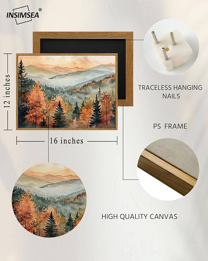 InSimSea Framed Canvas Wall Art Vintage Decor, Fall Pictures Home Bathroom Wall - Image 4