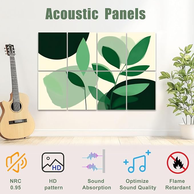 8 Pack Art Acoustic Panels Sound Absorbing Boho Botanical Leaf Orange Green - Image 3