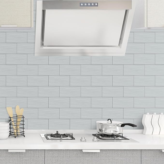 AULIGET 2-Piece Brushed Metal Peel and Stick Backsplash Tile, Laundry Room - Image 7