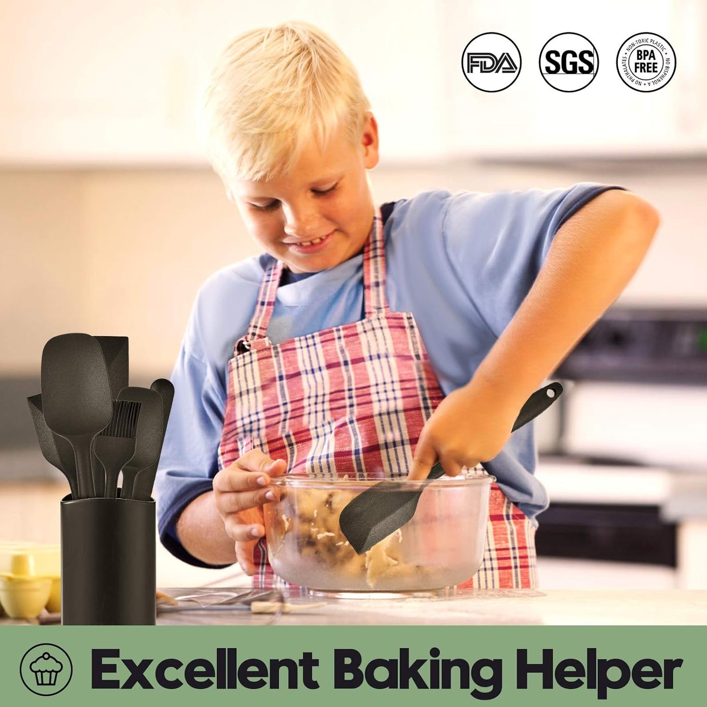 Heat Resistant Silicone Spatulas Set Food Grade Silicone Seamless One Piece Design BPA-Free,Non-Stick,Dishwasher Safe,Cooking and Mixing Set of 6PCS-Black(Black)