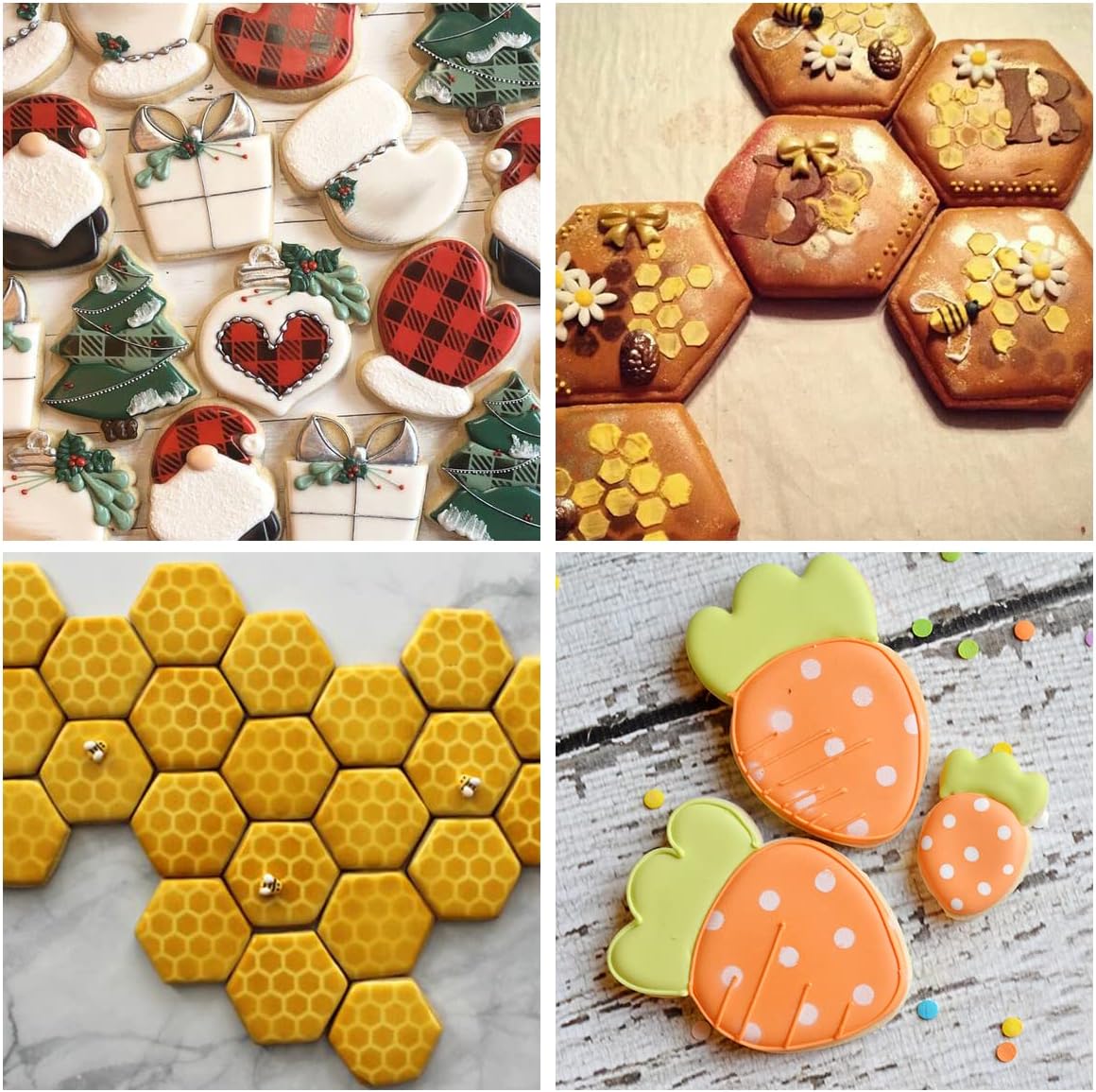 6x6in Cookie Stencils for Royal Icing Cookies Sugar Cookie, 16 Pcs Reusable Plastic Biscuit Cake Stencils with Checkered Buffalo Plaid Star Dots Shape for Airbrush Baking Craft Drawing DIY Art Decor