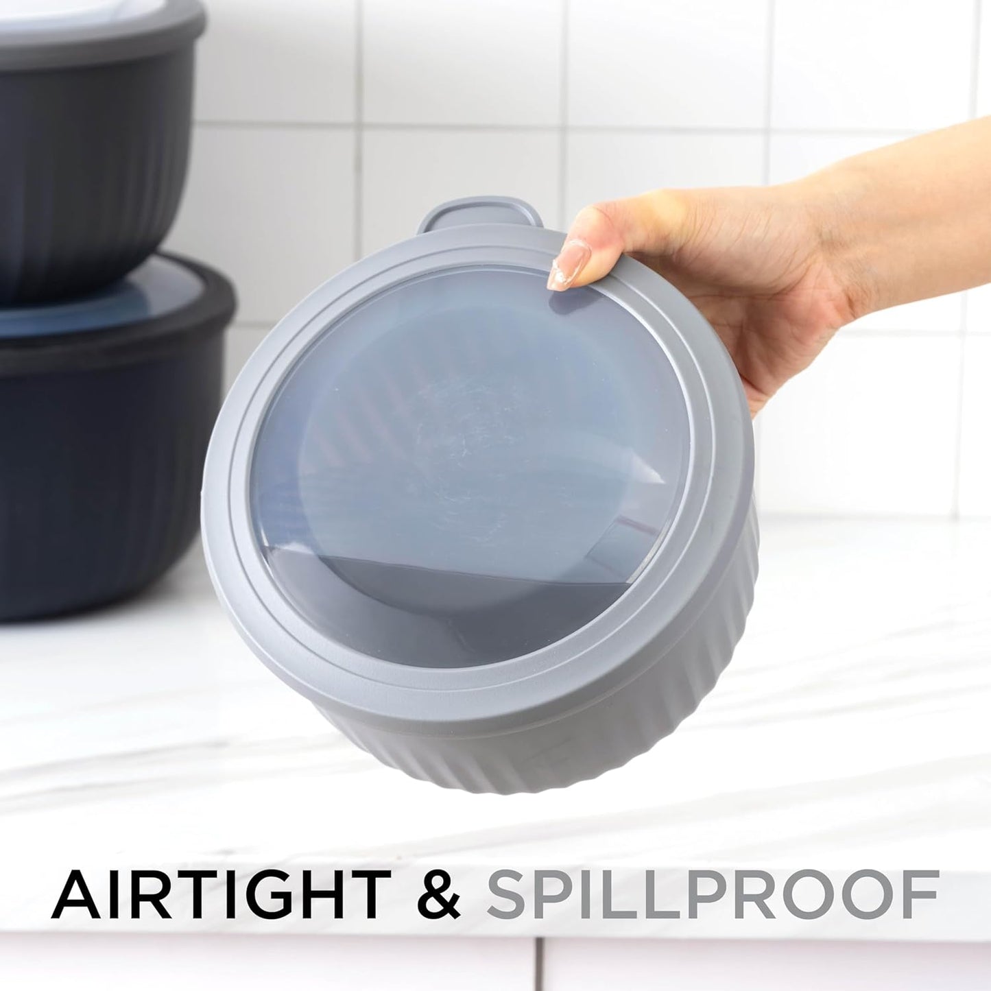 COOK WITH COLOR Prep Bowls with Lids- Wide and Deep Nesting Plastic Small Mixing Bowl Set with Lids, 12 Piece Set - Deep Bowls, Black/White