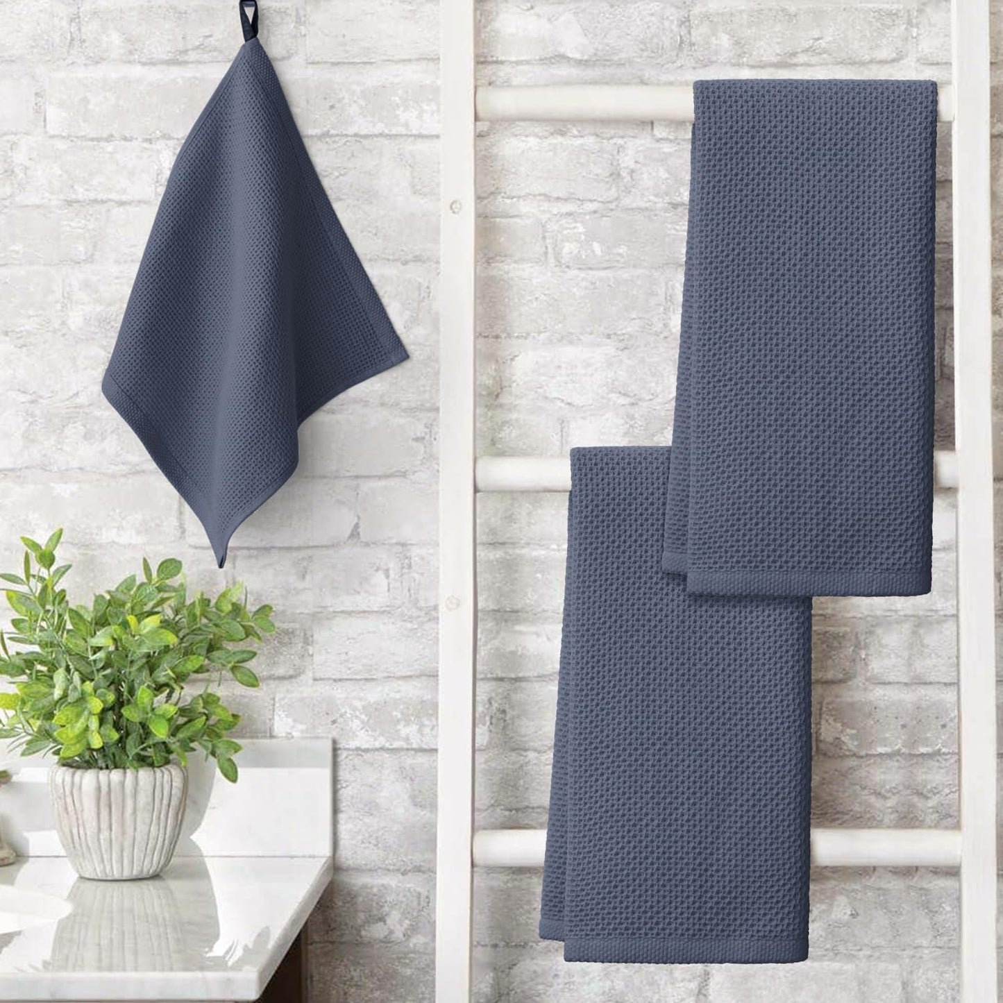 Artoid Mode 100% Cotton White Dark Grey Waffle Weave Kitchen Dish Cloths, 13x28 Inch Ultra Soft Absorbent Quick Drying Kitchen Dish Towels Set of 4, Multicolor