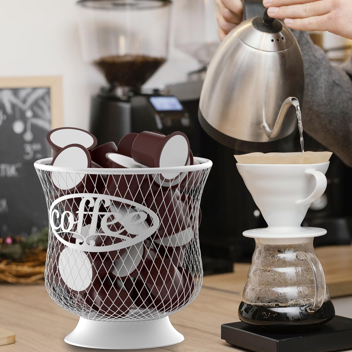 Coffee Pod Holder, Sturdy K Cup Organizer, Large Capacity K Cup Storage for Keuring Espresso Capsule Coffee Creamer, Easy to Refill and Organize for Cafe Bar, Coffee Bar Decor