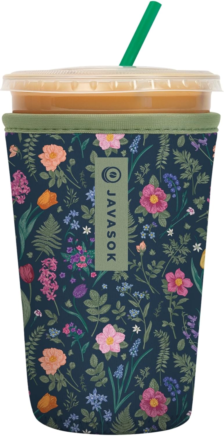 Sok It JavaSok Iced Coffee & Cold Soda Insulated Neoprene Cup Sleeve (Spring Noir, Medium: 22-28oz)