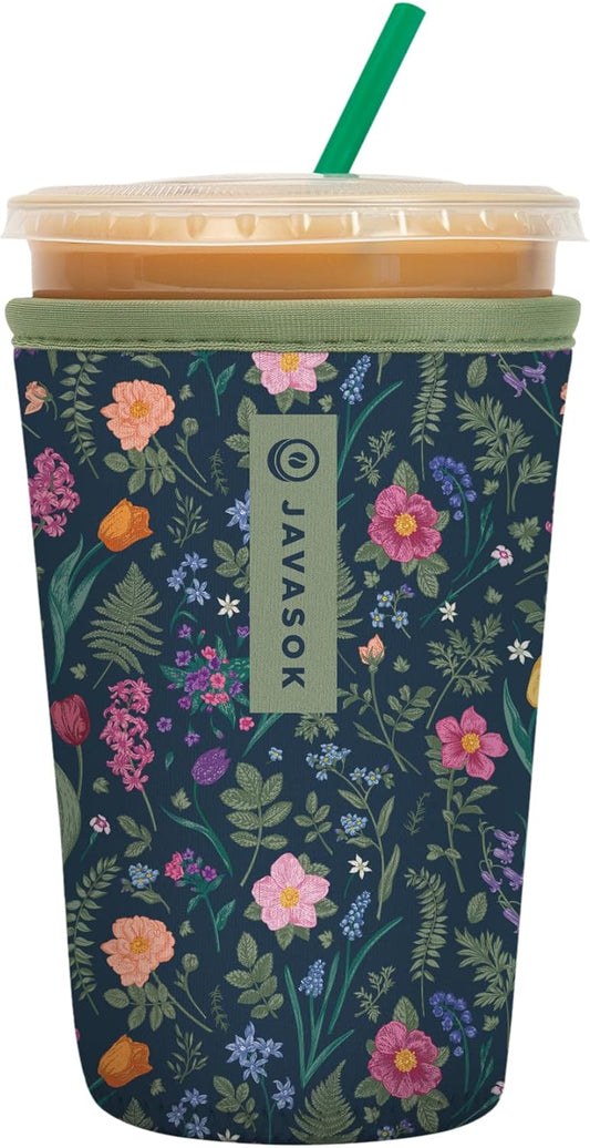 Sok It JavaSok Iced Coffee & Cold Soda Insulated Neoprene Cup Sleeve (Spring Noir, Medium: 22-28oz)