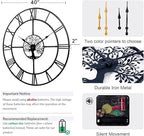 40 Inch Large Wall Clock for Living Room – Black Metal Clock - Image 2