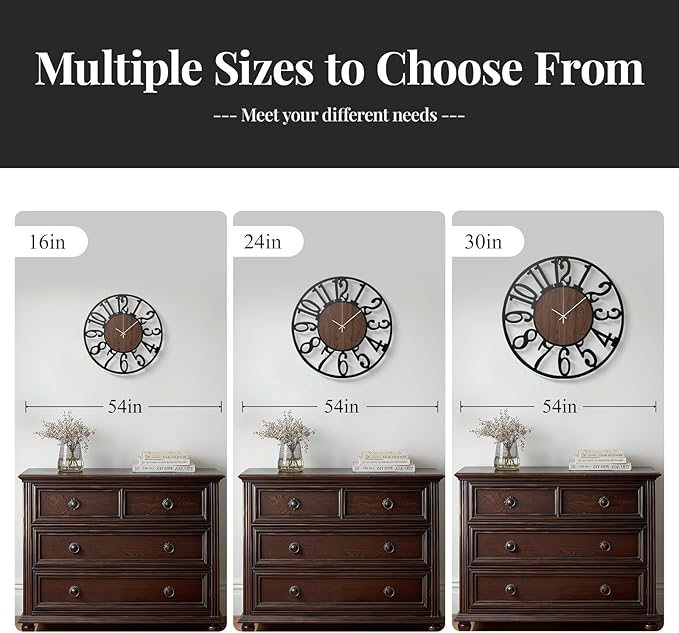 Large Wall Clock for Living Room Decor, 24 inch Decorative Wood Wall Clocks - Image 6