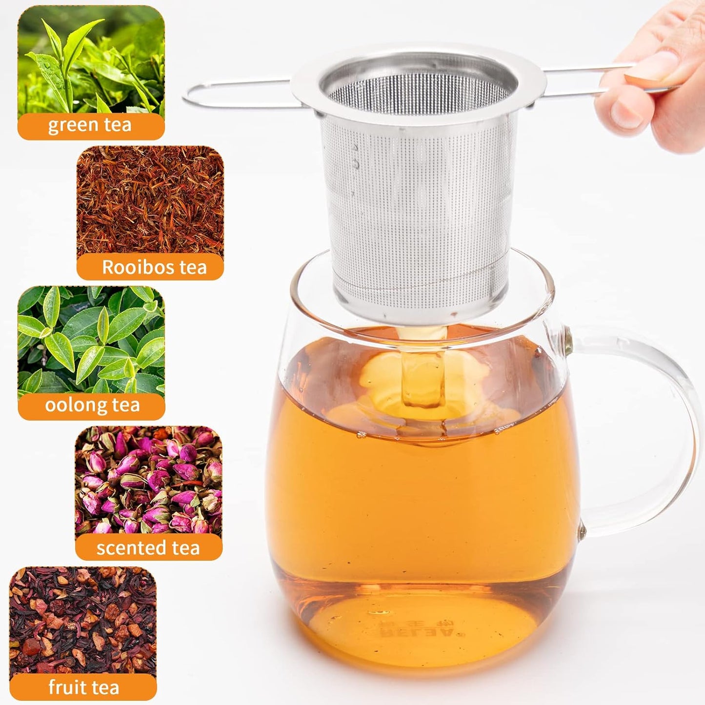 Tea Infuser, Evmliy Stainless Steel Tea Strainer Sitting in Mugs, Tea Infusers for Loose Tea, Tea Diffuser Long-Handled Tea Strainers Tea Filters, Loose Leaf Tea Steeper for Herbs Spices
