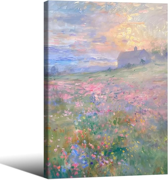 Pastel Nature Floral Poster Vintage French Country Landscape Wall Art Colorful by rumlud
