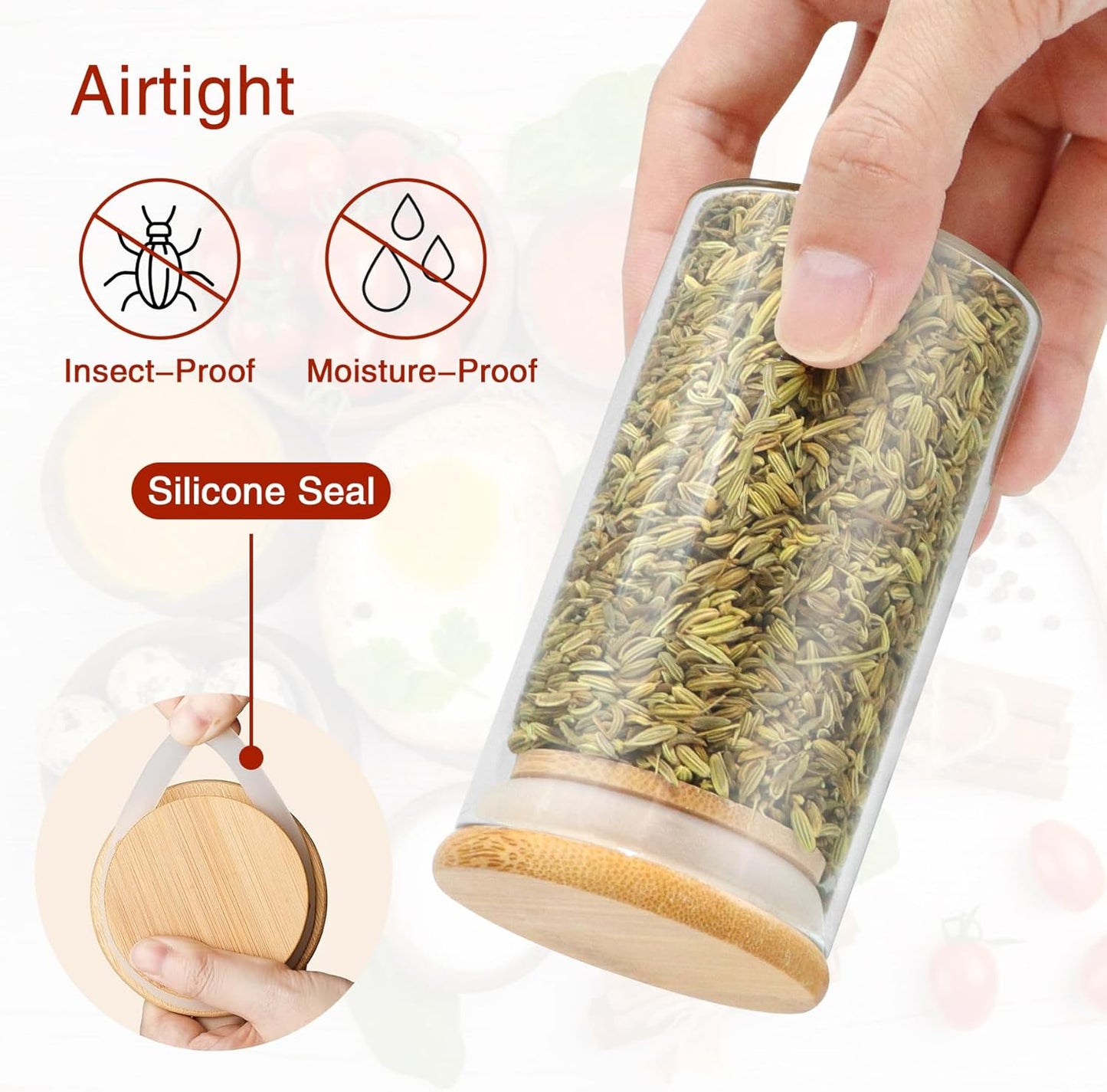 Spice Jars with Labels, 30Pcs 6oz Glass Spice Jars with Bamboo Lids, Minimalist Stackable Airtight Spice Containers with 426 labels for Kitchen Seasoning, Tea, Herbs, Coffee, Sugar,Shells