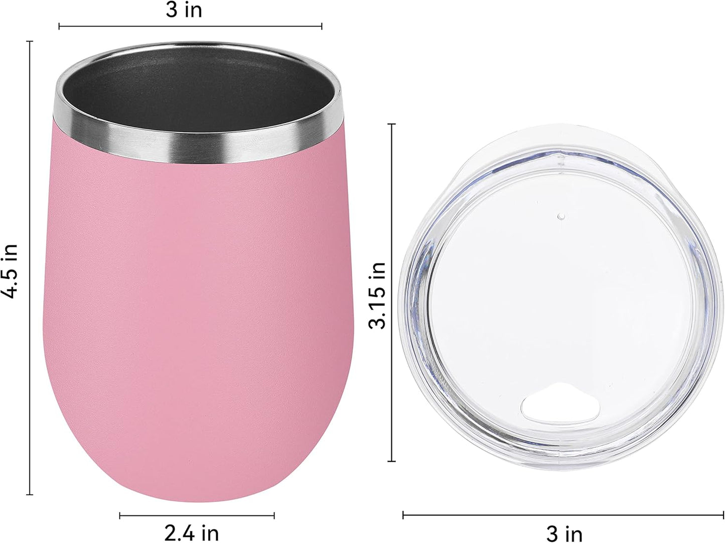 DOMICARE Stainless Steel Wine Tumbler Bulk with Lid, Personalized Insulated Tumblers Set, 12oz Travel Coffee Cups Pack of 1, Pink