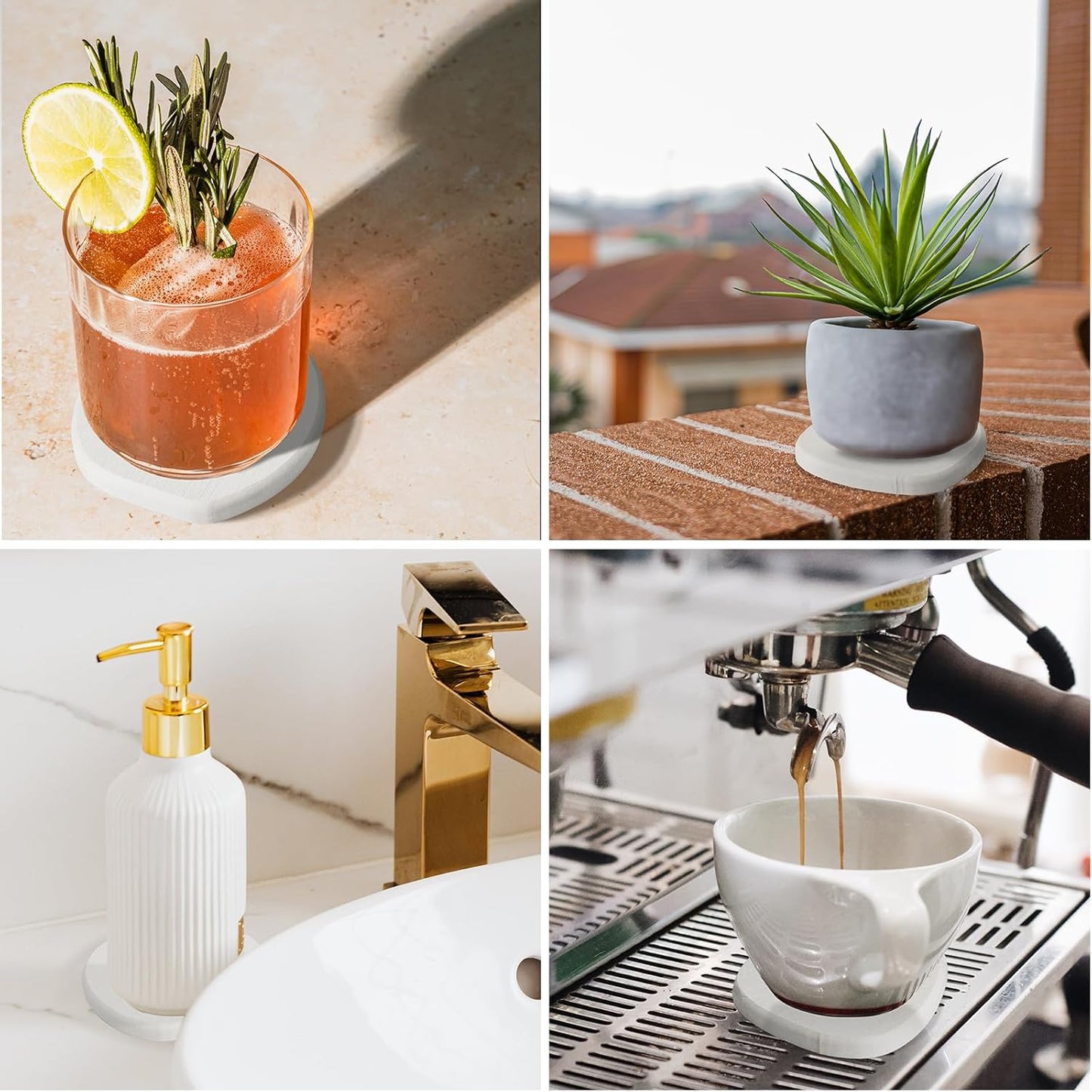 Instant Dry Stone Absorbent Diatomite Coaster Set of 6 for Drinks Wine Coffee, Modern Unique Cup Diatomaceous Earth Coasters for Coffee Table Office Desk, White