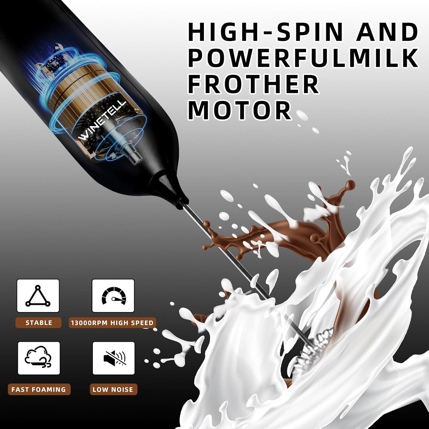 Rechargeable Electric Milk Frother Handheld, Coffee Frother with USB C Charging Stand, Powerful Frother Wand Whisk, Drink Mixer for Lattes, Hot Chocolate, Matcha, etc