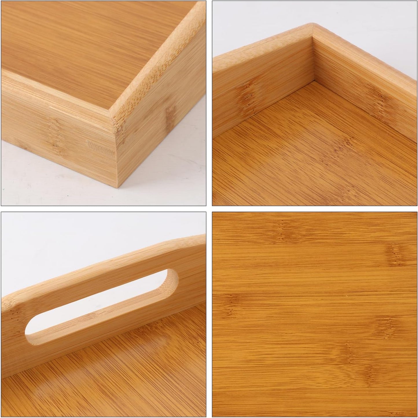 3 PCS Bamboo Serving Tray, 3 Size Nested Breakfast Bed Tray with Handle, Wood Serving Tray for Serving, Breakfast Bed Trays for Eating, Decor, Displaying Cake, Fruit