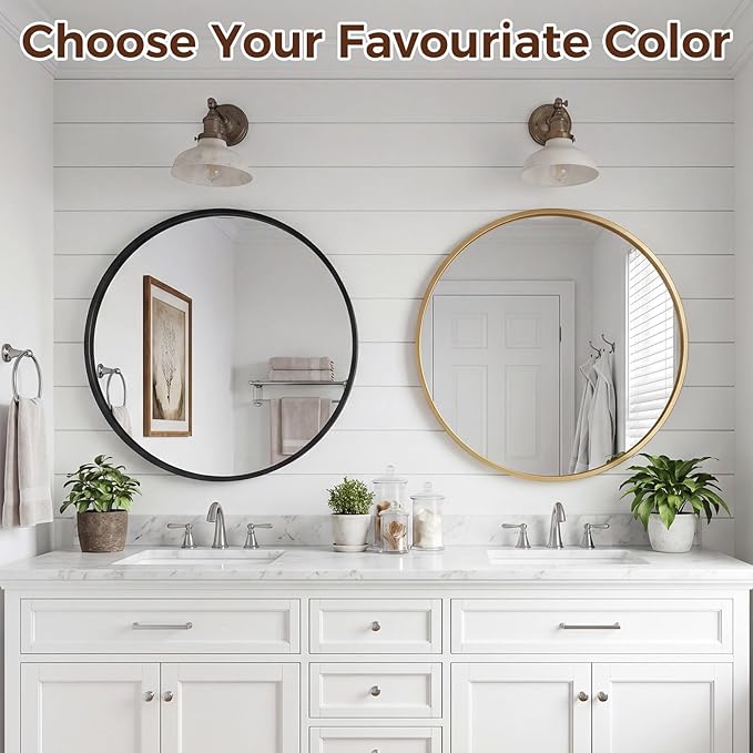 NEWBULIG 24 Inch Round Wall Mirror, Bathroom Mirror - Image 8
