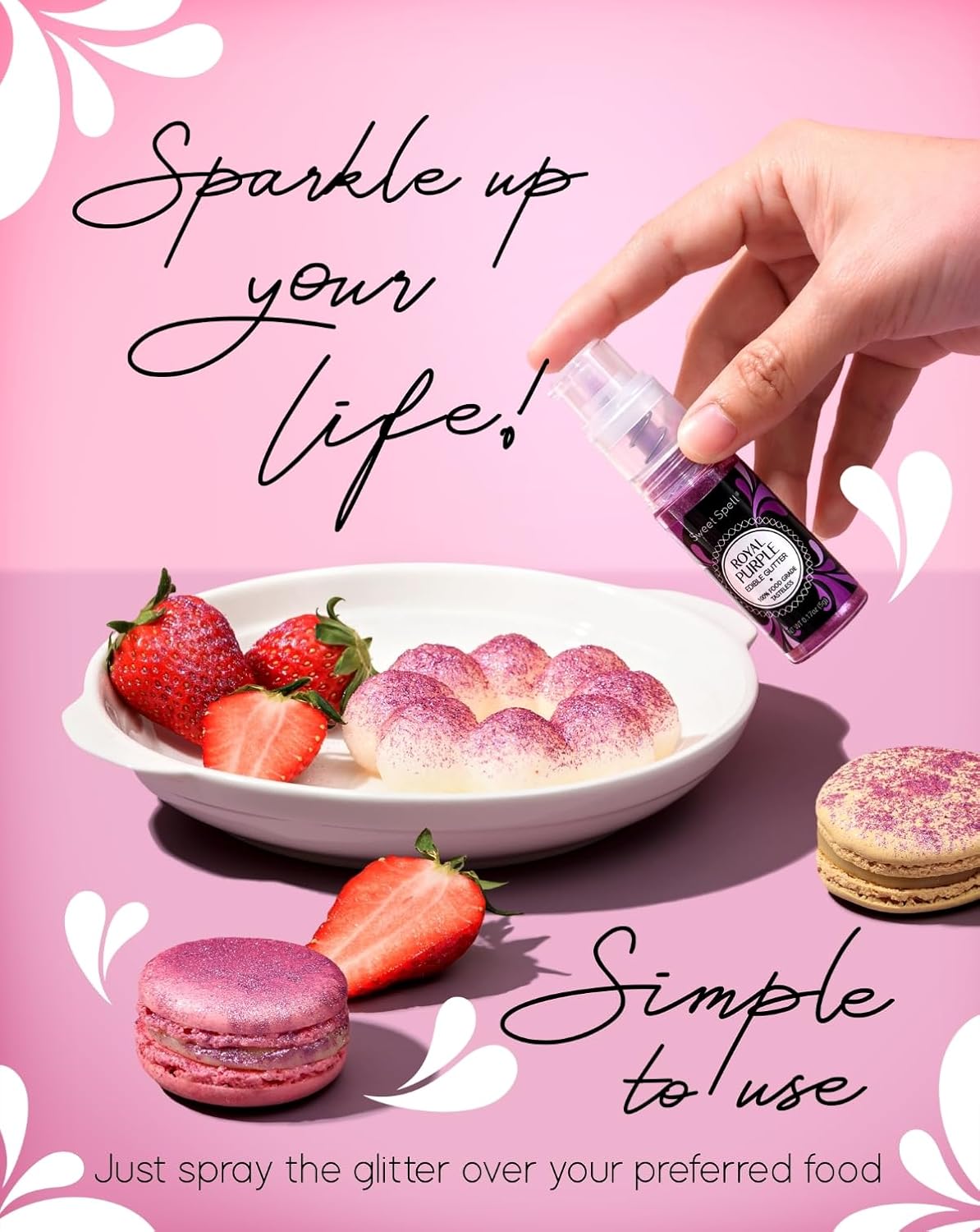 Sweet Spell Edible Cake Glitter Spray – Shimmering Magic for Cakes Decorating & Cocktails – 100% Edible, Food-Grade, Vegan, Gluten-Free (Purple)