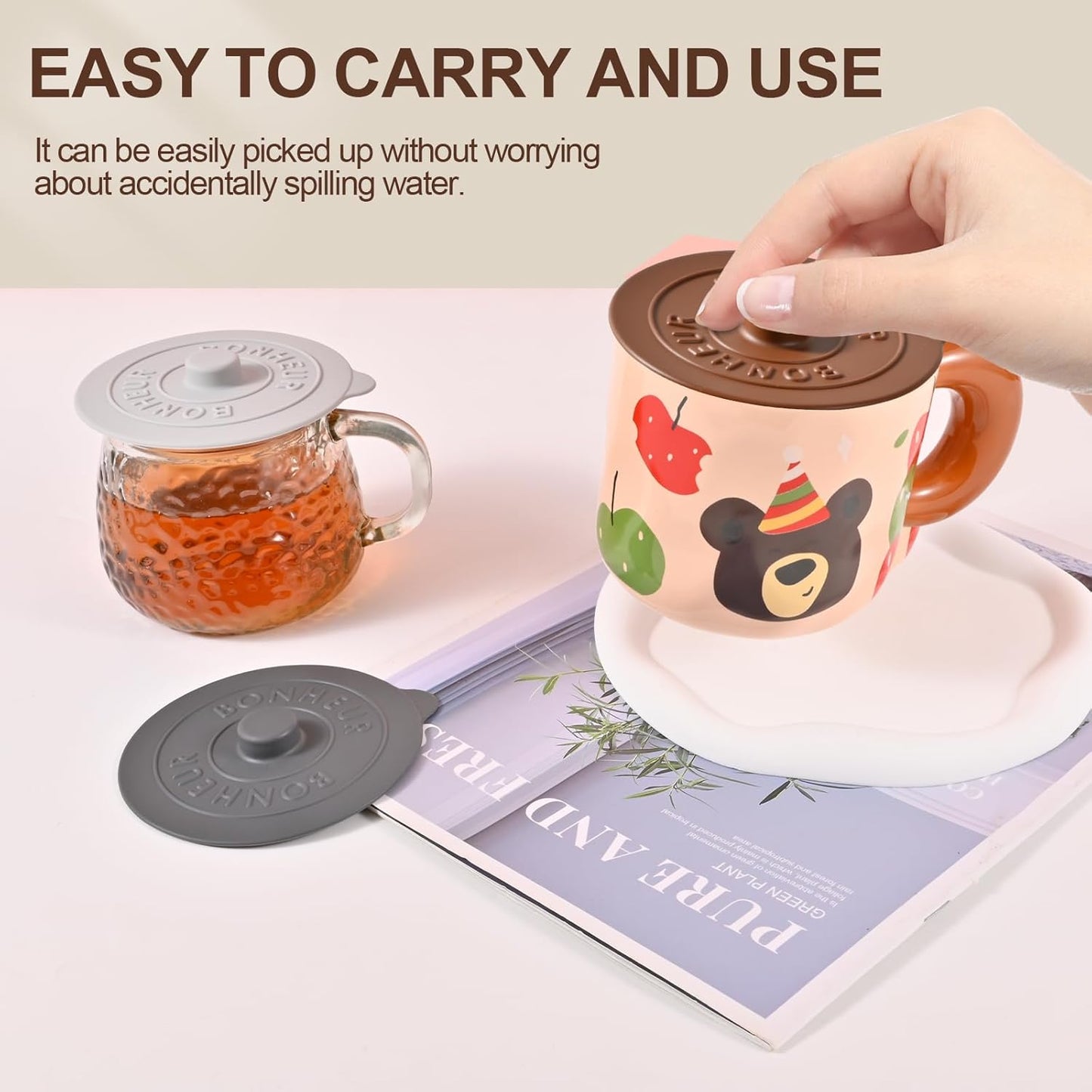 Silicone Cup Covers (Set of 3) ， Multicolored Silicone Lids for Mugs, Cups, Tea Pots,Flexible Mug Covers，Hot Cup Lids for Coffee & Tea