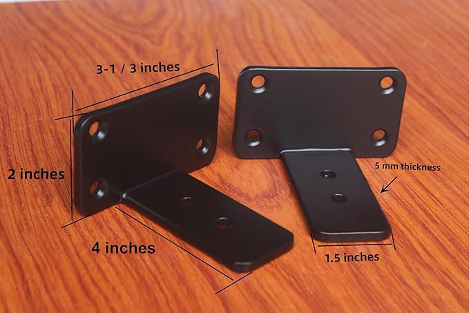 2 Pack - 4 inch Black Hidden L Shelf Bracket Iron Floating Shelf Brackets - Image 2