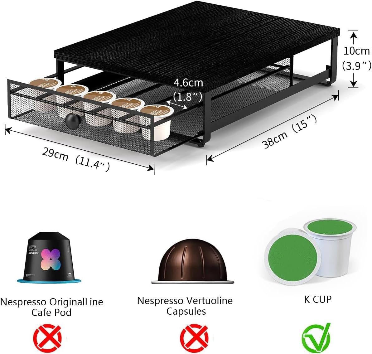 K Cup Organizer, Coffee Pod Holder Drawer, Under Brewer Storage Organizer with Sliding Drawer holds up to 35 K-Cup Pods, No Assembly Needed, Black