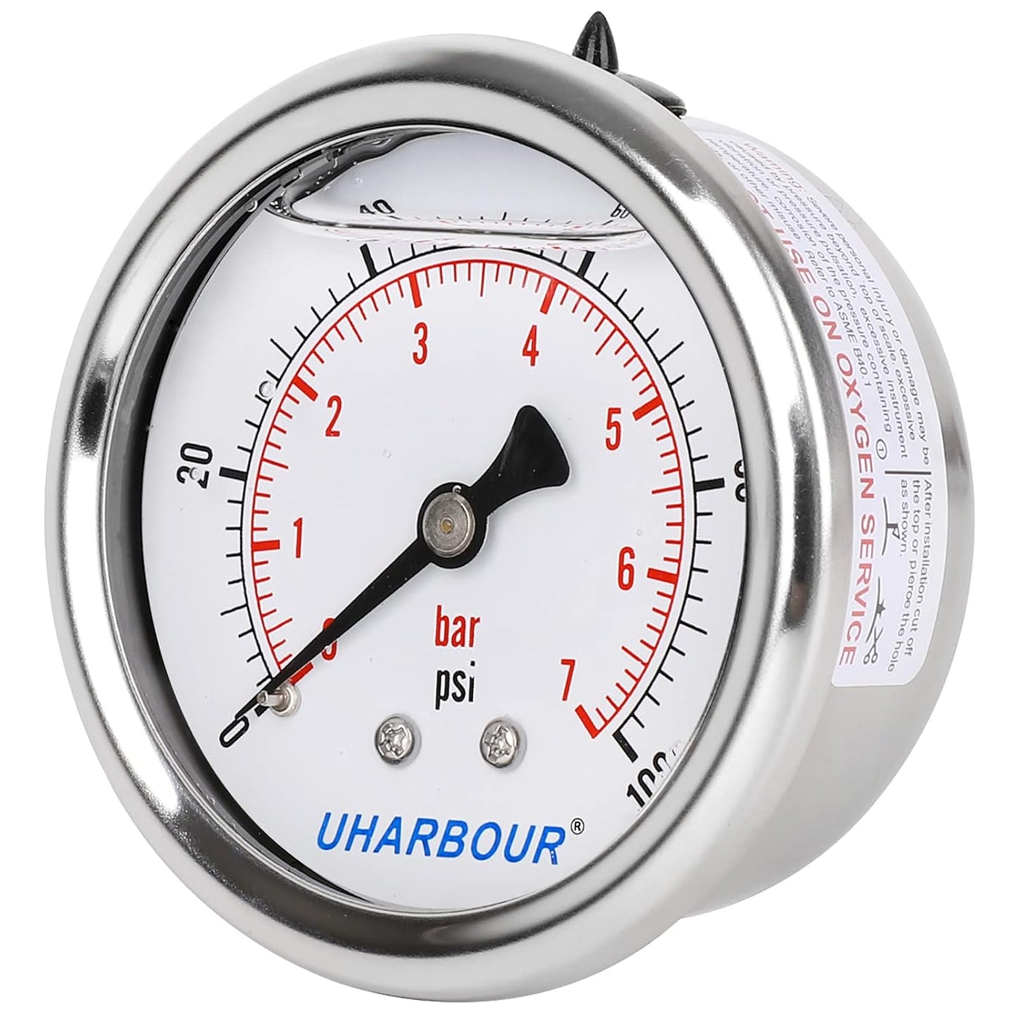 Glycerin Filled Pressure Gauge 100psi/7bar, Stainless Steel case, Brass Inside Construction, 2-1/2" dial, 1/4" NPT Back Connection.…