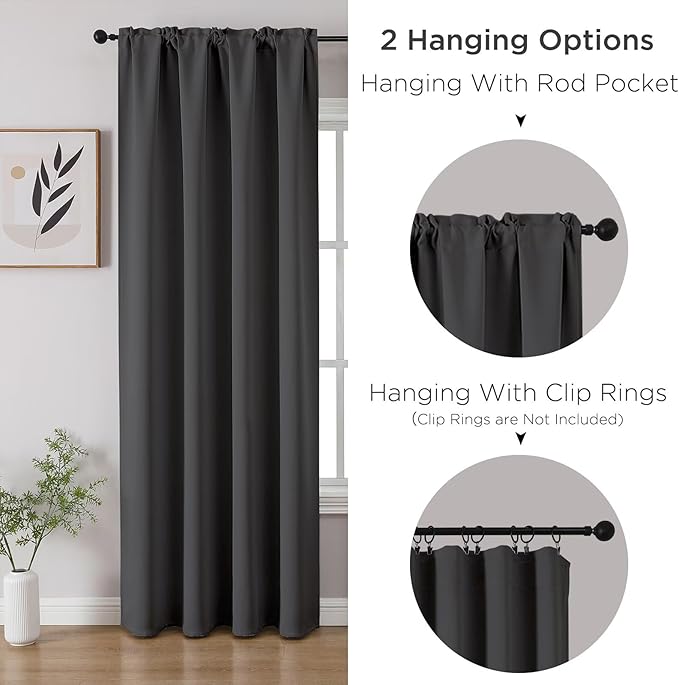 CUCRAF Dark Grey Blackout Curtains 90 inch Length 2 Panels Set, Rod Pocket Room - Image 3